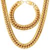 U7 Men Cuban Link Chain Necklace, Stainless Steel Franco Curb Choker, Silver/Black/14K Gold Plated Necklaces for Male Women, 6/9/12mm Width, 18-30 Inches Length Hip Hop Jewelry(d. 12mm Gold Set)