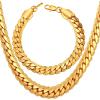 U7 Men Stainless Steel Necklace Cuban Link Chain, Flat Curb Chain Necklaces Unisex, Silver/Black/Gold Plated Chunky Hip Hop Neck Chain, 6mm/9mm Width, 18-32 Inches Length Jewelry for Mens Women(b. 9mm Gold)