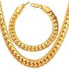 U7 Men Stainless Steel Necklace Cuban Link Chain, Flat Curb Chain Necklaces Unisex, Silver/Black/Gold Plated Chunky Hip Hop Neck Chain, 6mm/9mm Width, 18-32 Inches Length Jewelry for Mens Women(b. 9mm Gold)
