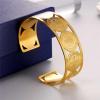 U7 Men Women Bangle Stainless Steel Gold Plated Cross St Benedict Medal Cuff Bracelet