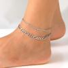 U7 Sterling Silver Ankle Bracelet Waterproof Foot Jewelry 3mm Diamond Cut Figaro Chain Anklets for Women 22-27cm