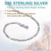 U7 Sterling Silver Ankle Bracelet Waterproof Foot Jewelry 3mm Diamond Cut Figaro Chain Anklets for Women 22-27cm