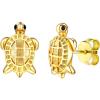 925 Silver Cute Pig/Panda Bear/Dog/Cat Earrings Stud Solid Sterling Jewelry ” Kiss me Hug Me” 3D Kitten Earring(05.Gold Turtle)