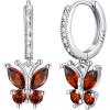 SILVERCUTE 925 Sterling Silver Butterfly Earrings – Hypoallergenic Birthstone Earrings for Women, Butterfly Dangle Earring,Dainty Birthday Gifts for Women/Her(01.January(Garnet))