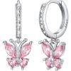 SILVERCUTE 925 Sterling Silver Butterfly Earrings – Hypoallergenic Birthstone Earrings for Women, Butterfly Dangle Earring,Dainty Birthday Gifts for Women/Her(10.October(Pink Tourmaline))