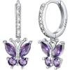 SILVERCUTE 925 Sterling Silver Butterfly Earrings – Hypoallergenic Birthstone Earrings for Women, Butterfly Dangle Earring,Dainty Birthday Gifts for Women/Her(02.February(Amethyst))