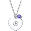SILVERCUTE Custom Initial Disc Necklace 925 Sterling Silver Minimalist Personalized Circle/Heart Pendant Text Engravable with Name/Date/Locations Medal Necklaces for Men Women(D-Heart Disc(15mm)+birthstone)