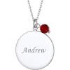 SILVERCUTE Custom Initial Disc Necklace 925 Sterling Silver Minimalist Personalized Circle/Heart Pendant Text Engravable with Name/Date/Locations Medal Necklaces for Men Women(C-Circle Disc(25mm)+birthstone)