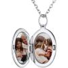 SILVERCUTE Personalized & Engraved Locket Necklace with 18″ Chain -Angel Wings Locket, Custom Heart Locket Pendant that Holds Picture, Sterling Silver or Gold Plated(G-Sterling Silver Oval Locket+2 photos+text)