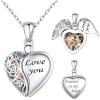 SILVERCUTE Personalized & Engraved Locket Necklace with 18″ Chain -Angel Wings Locket, Custom Heart Locket Pendant that Holds Picture, Sterling Silver or Gold Plated(C-Sterling Silver Love You)