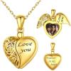 SILVERCUTE Personalized & Engraved Locket Necklace with 18″ Chain -Angel Wings Locket, Custom Heart Locket Pendant that Holds Picture, Sterling Silver or Gold Plated(C-Gold Plated Love You)