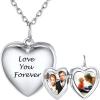 SILVERCUTE Personalized & Engraved Locket Necklace with 18″ Chain -Angel Wings Locket, Custom Heart Locket Pendant that Holds Picture, Sterling Silver or Gold Plated(Sterling Silver Heart)