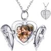 SILVERCUTE Personalized & Engraved Locket Necklace with 18″ Chain -Angel Wings Locket, Custom Heart Locket Pendant that Holds Picture, Sterling Silver or Gold Plated(Sterling Silver Heart with Angel Wings)