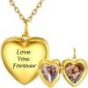 SILVERCUTE Personalized & Engraved Locket Necklace with 18″ Chain -Angel Wings Locket, Custom Heart Locket Pendant that Holds Picture, Sterling Silver or Gold Plated(E-Gold Plated Heart Locket+2 photos+text)