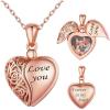 SILVERCUTE Personalized & Engraved Locket Necklace with 18″ Chain -Angel Wings Locket, Custom Heart Locket Pendant that Holds Picture, Sterling Silver or Gold Plated(C-Rose Gold Plated Love You)