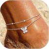 SILVERCUTE Silver Anklets for Women Cute Butterfly Jewelry 925 Sterling Silver Anklets Waterproof Summer Beach Foot Bracelet January to December Birthstone Anklet 22-27cm(04.April (Diamond)-Layered)