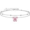 SILVERCUTE Silver Anklets for Women Cute Butterfly Jewelry 925 Sterling Silver Anklets Waterproof Summer Beach Foot Bracelet January to December Birthstone Anklet 22-27cm(10.October (Tourmaline Pink)-Layered)