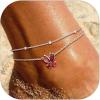 SILVERCUTE Silver Anklets for Women Cute Butterfly Jewelry 925 Sterling Silver Anklets Waterproof Summer Beach Foot Bracelet January to December Birthstone Anklet 22-27cm(01.January (Garnet)-Layered)
