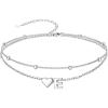 SILVERCUTE Silver Anklets for Women, Waterproof Initial Heart Ankle Bracelets Sterling Silver, Adjustable Layered Foot Jewelry Summer Beach Fashion with Personalized Name Design, Gift Package(E)