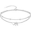 SILVERCUTE Silver Anklets for Women, Waterproof Initial Heart Ankle Bracelets Sterling Silver, Adjustable Layered Foot Jewelry Summer Beach Fashion with Personalized Name Design, Gift Package(A)