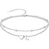 SILVERCUTE Silver Anklets for Women, Waterproof Initial Heart Ankle Bracelets Sterling Silver, Adjustable Layered Foot Jewelry Summer Beach Fashion with Personalized Name Design, Gift Package(L)