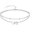 SILVERCUTE Silver Anklets for Women, Waterproof Initial Heart Ankle Bracelets Sterling Silver, Adjustable Layered Foot Jewelry Summer Beach Fashion with Personalized Name Design, Gift Package(G)