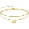U7 14K Gold Initial Ankle Bracelets for Women Waterproof,Layered Gold Letter Anklets No Tainish,Summer Beach Foot Jewelry(A)
