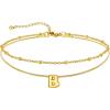 U7 14K Gold Initial Ankle Bracelets for Women Waterproof,Layered Gold Letter Anklets No Tainish,Summer Beach Foot Jewelry(B)