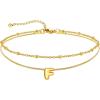 U7 14K Gold Initial Ankle Bracelets for Women Waterproof,Layered Gold Letter Anklets No Tainish,Summer Beach Foot Jewelry(F)