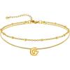 U7 14K Gold Initial Ankle Bracelets for Women Waterproof,Layered Gold Letter Anklets No Tainish,Summer Beach Foot Jewelry(G)