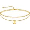U7 14K Gold Initial Ankle Bracelets for Women Waterproof,Layered Gold Letter Anklets No Tainish,Summer Beach Foot Jewelry(I)