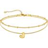 U7 14K Gold Initial Ankle Bracelets for Women Waterproof,Layered Gold Letter Anklets No Tainish,Summer Beach Foot Jewelry(J)