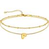 U7 14K Gold Initial Ankle Bracelets for Women Waterproof,Layered Gold Letter Anklets No Tainish,Summer Beach Foot Jewelry(P)