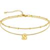U7 14K Gold Initial Ankle Bracelets for Women Waterproof,Layered Gold Letter Anklets No Tainish,Summer Beach Foot Jewelry(S)