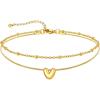 U7 14K Gold Initial Ankle Bracelets for Women Waterproof,Layered Gold Letter Anklets No Tainish,Summer Beach Foot Jewelry(V)