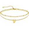 U7 14K Gold Initial Ankle Bracelets for Women Waterproof,Layered Gold Letter Anklets No Tainish,Summer Beach Foot Jewelry(Y)