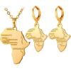 U7 Ankh Necklace for Men Women Stainless Steel Black Color Egyptian Jewelry Ankh Cross Pendant, Africa Necklaces with Chain 22″(Map Necklacec+Earrings-Gold)