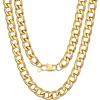 U7 Cuban Link Chain for Men Women Stainless Steel Curb Necklace, 7/9/12/15 MM Chunky Chain Silver/Gold/Black Mens Hip Hop Jewelry 18”-30”(f. 12mm-gold)
