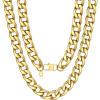 U7 Cuban Link Chain for Men Women Stainless Steel Curb Necklace, 7/9/12/15 MM Chunky Chain Silver/Gold/Black Mens Hip Hop Jewelry 18”-30”(f. 15mm-gold)