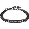 U7 Customized ID Bracelets for Men, Stainless Steel Cuban Chain Bracelets, Hip Hop Bracelets, Personalized Engrave Identification Bracelets, Bar Bracelets for Men Women(Cuban link-black-7mm)