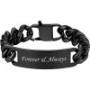 U7 Customized ID Bracelets for Men, Stainless Steel Cuban Chain Bracelets, Hip Hop Bracelets, Personalized Engrave Identification Bracelets, Bar Bracelets for Men Women(Cuban link-black-15mm)
