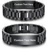 U7 Customized ID Bracelets for Men, Stainless Steel Cuban Chain Bracelets, Hip Hop Bracelets, Personalized Engrave Identification Bracelets, Bar Bracelets for Men Women(Watch band-black-15mm)