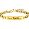 U7 Customized ID Bracelets for Men, Stainless Steel Cuban Chain Bracelets, Hip Hop Bracelets, Personalized Engrave Identification Bracelets, Bar Bracelets for Men Women(Cuban link-gold-7mm)