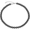 U7 Pearl Necklaces for Men Women, Freshwater Cultured Pearl Strand, Faux Pearl, Baroque Pearl Necklace, Half Pearl Half Chain Necklace, Color White or Black Pearl Chokers(A  Black(Faux pearl 10mm)-length 17″)