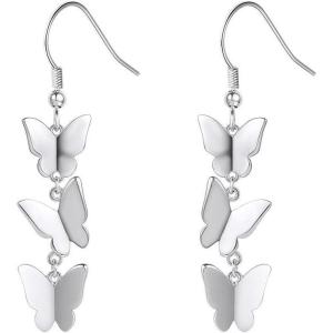 925 Silver Cute Pig/Panda Bear/Dog/Cat Earrings Stud Solid Sterling Jewelry ” Kiss me Hug Me” 3D Kitten Earring(01.Butterfly)