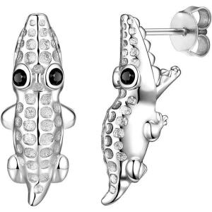 925 Silver Cute Pig/Panda Bear/Dog/Cat Earrings Stud Solid Sterling Jewelry ” Kiss me Hug Me” 3D Kitten Earring(04.Crocodile)