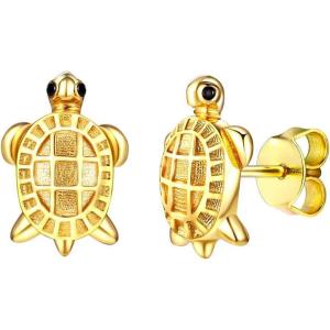 925 Silver Cute Pig/Panda Bear/Dog/Cat Earrings Stud Solid Sterling Jewelry ” Kiss me Hug Me” 3D Kitten Earring(05.Gold Turtle)