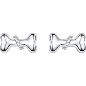 925 Silver Cute Pig/Panda Bear/Dog/Cat Earrings Stud Solid Sterling Jewelry ” Kiss me Hug Me” 3D Kitten Earring(05.Silver Dog Bone)