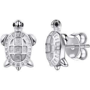 925 Silver Cute Pig/Panda Bear/Dog/Cat Earrings Stud Solid Sterling Jewelry ” Kiss me Hug Me” 3D Kitten Earring(05.Silver Turtle)