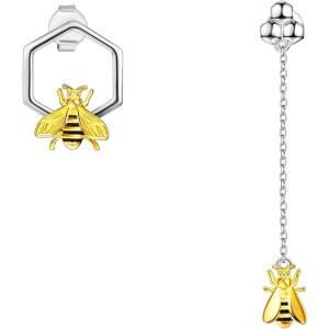 925 Silver Cute Pig/Panda Bear/Dog/Cat Earrings Stud Solid Sterling Jewelry ” Kiss me Hug Me” 3D Kitten Earring(06.Bee)